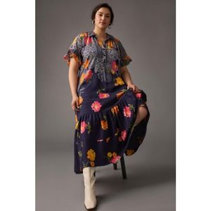 Anthropologie X Ruffle Sleeve Maxi Dress Multicolor Size 1X